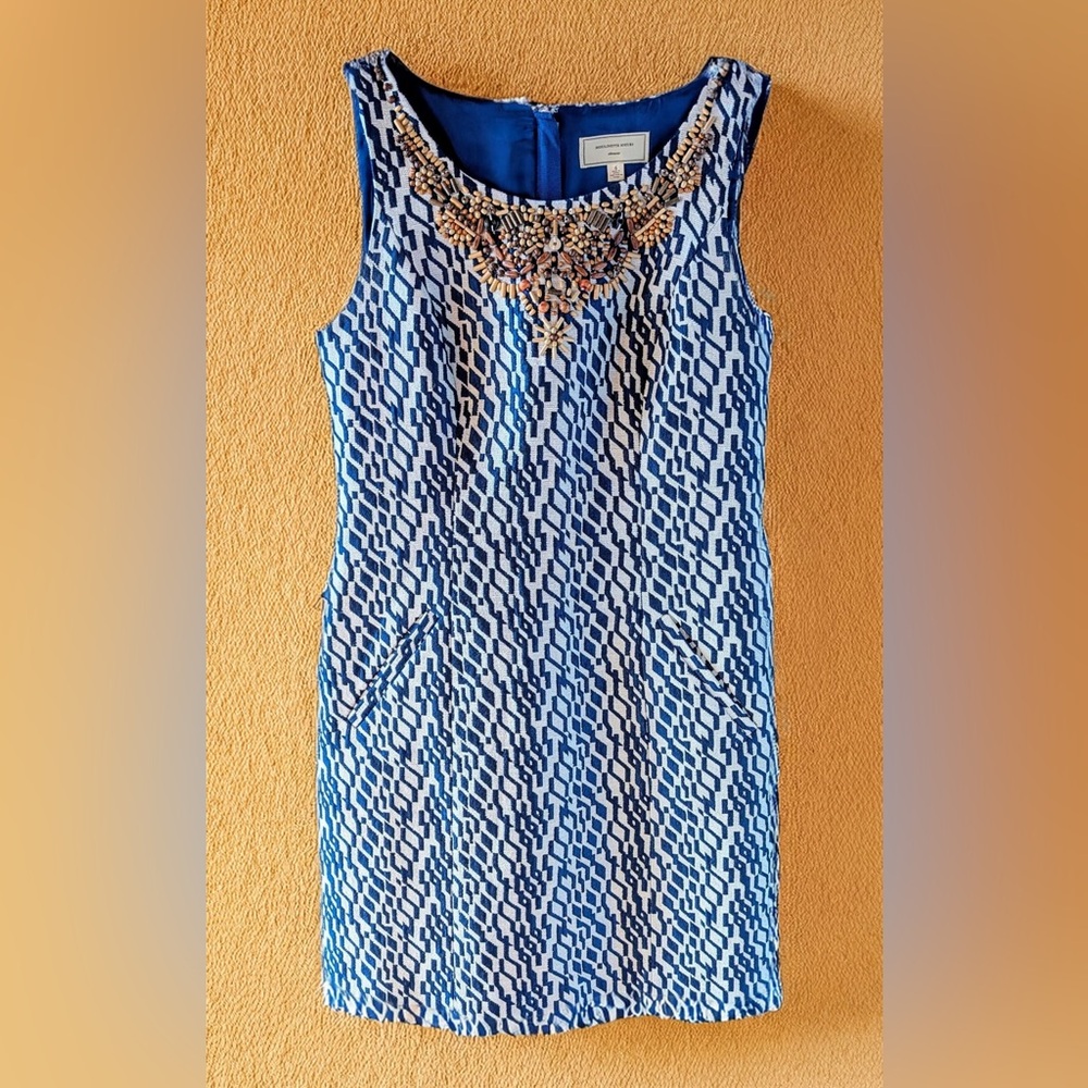 Anthropologie Moulinette Soeurs Jacquard
dress Size 6 Blue and White